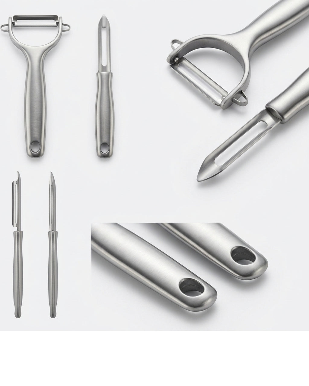 OLONO Stainless Peeler Set Brushed 2 Piece With Hanging Holes